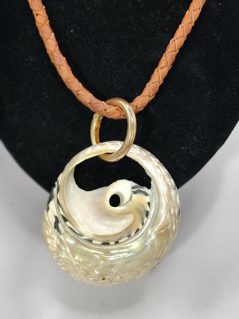 Hand Carved Mother of Pearl Shell Koru Pendant Boho Necklace